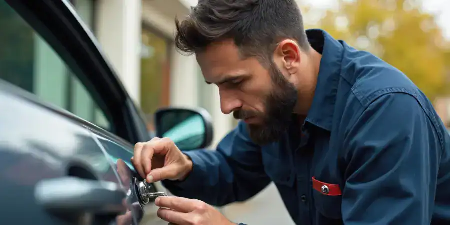 A locksmith picks a car lock