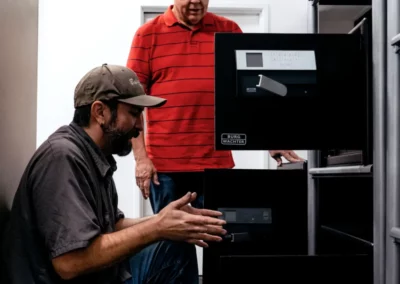 The business owner explains the features of a Burg Wachter safe