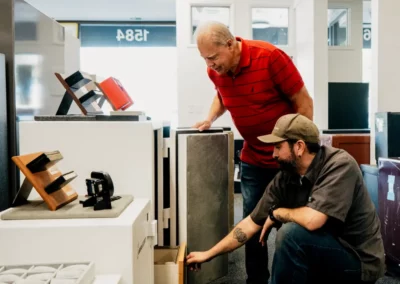A customer views a storage safe