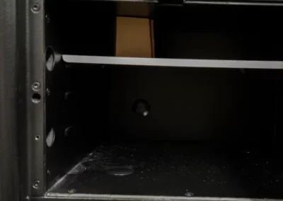 The interior of a small safe