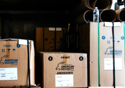 Packaged safes in the warehouse