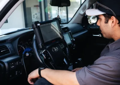 A worker checks an order