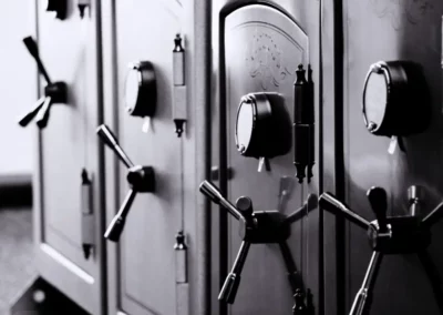 Close-up of safes in the showroom
