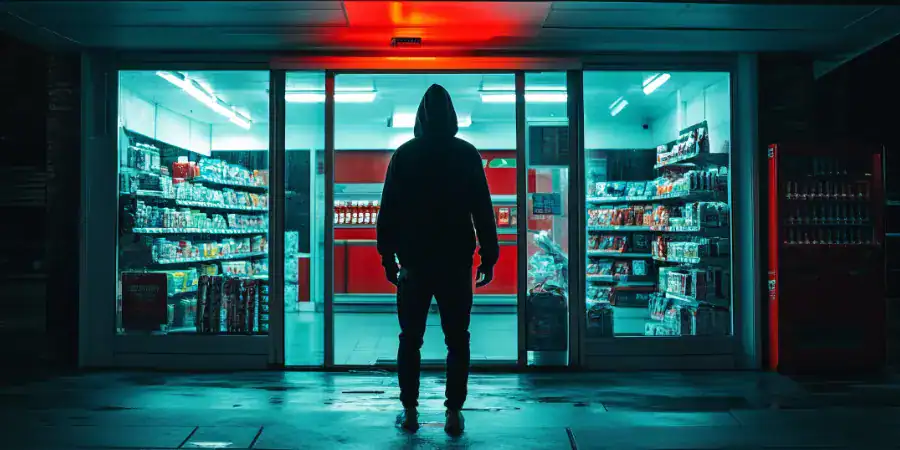 A burglar cases a store